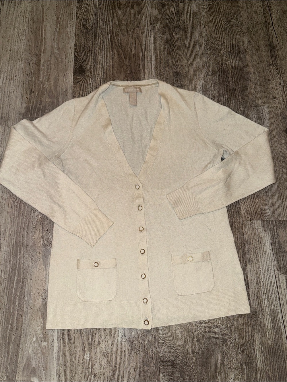 Banana Republic Cream Button-Front V-Neck Cardigan